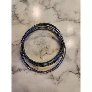 Silver & Black Textured Metal Bangle Bracelets Set Of 5